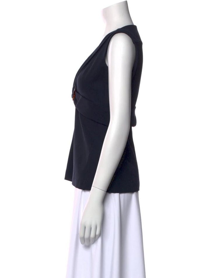 Gucci Tortoise Emblem V Neck Sleeveless Blouse - Size Large
