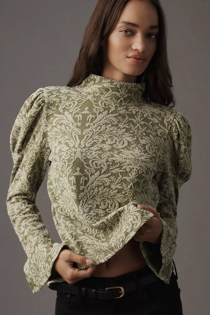 Anthropologie NWT Puff-Sleeve Turtleneck Jacquard Top - Size XS(Retails for $88)