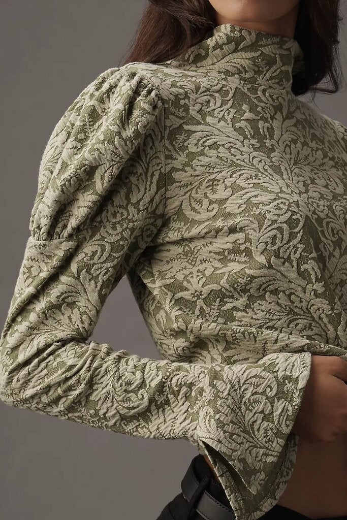Anthropologie NWT Puff-Sleeve Turtleneck Jacquard Top - Size XS(Retails for $88)