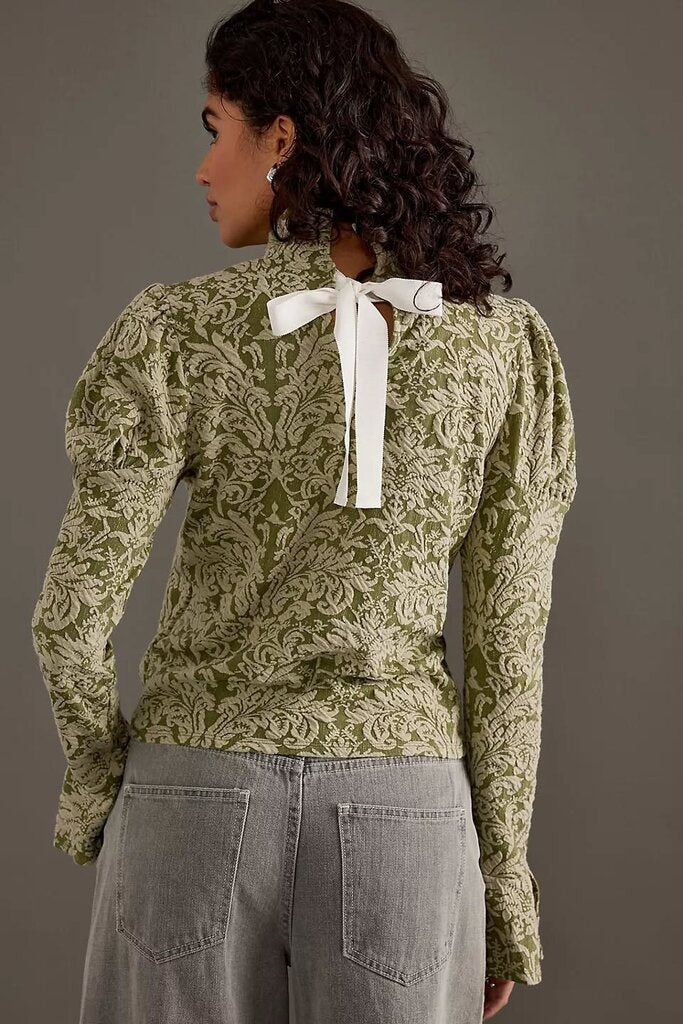 Anthropologie NWT Puff-Sleeve Turtleneck Jacquard Top - Size XS(Retails for $88)