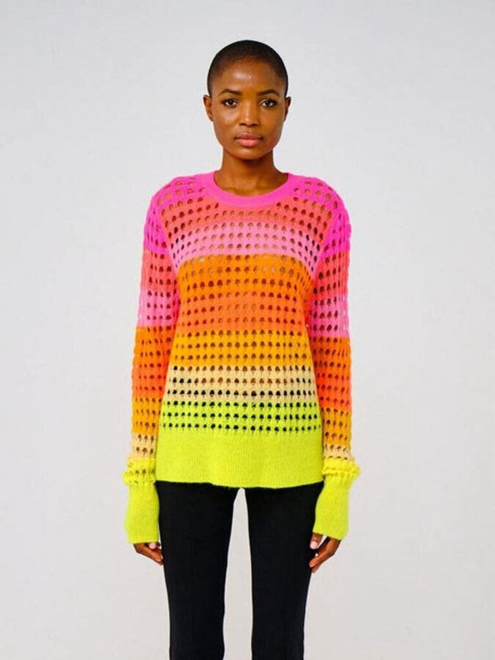 Brodie Cashmere Sunset Pointelle Jumper in Neon Pink - Size Small