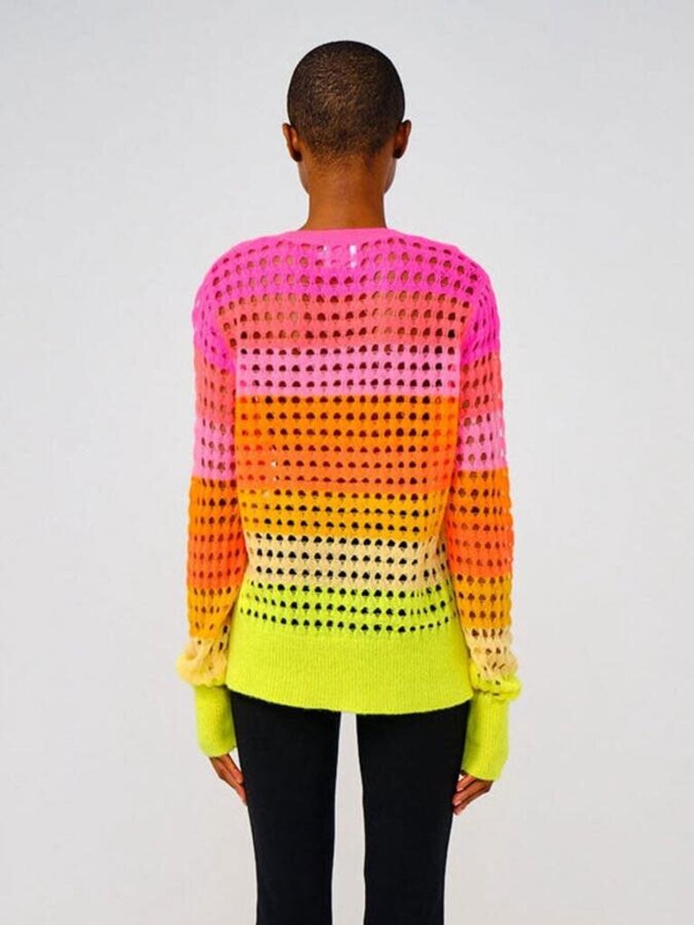 Brodie Cashmere Sunset Pointelle Jumper in Neon Pink - Size Small