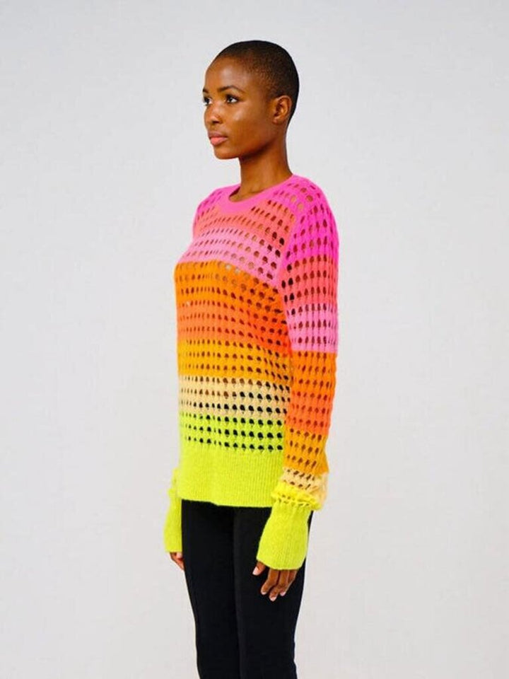 Brodie Cashmere Sunset Pointelle Jumper in Neon Pink - Size Small