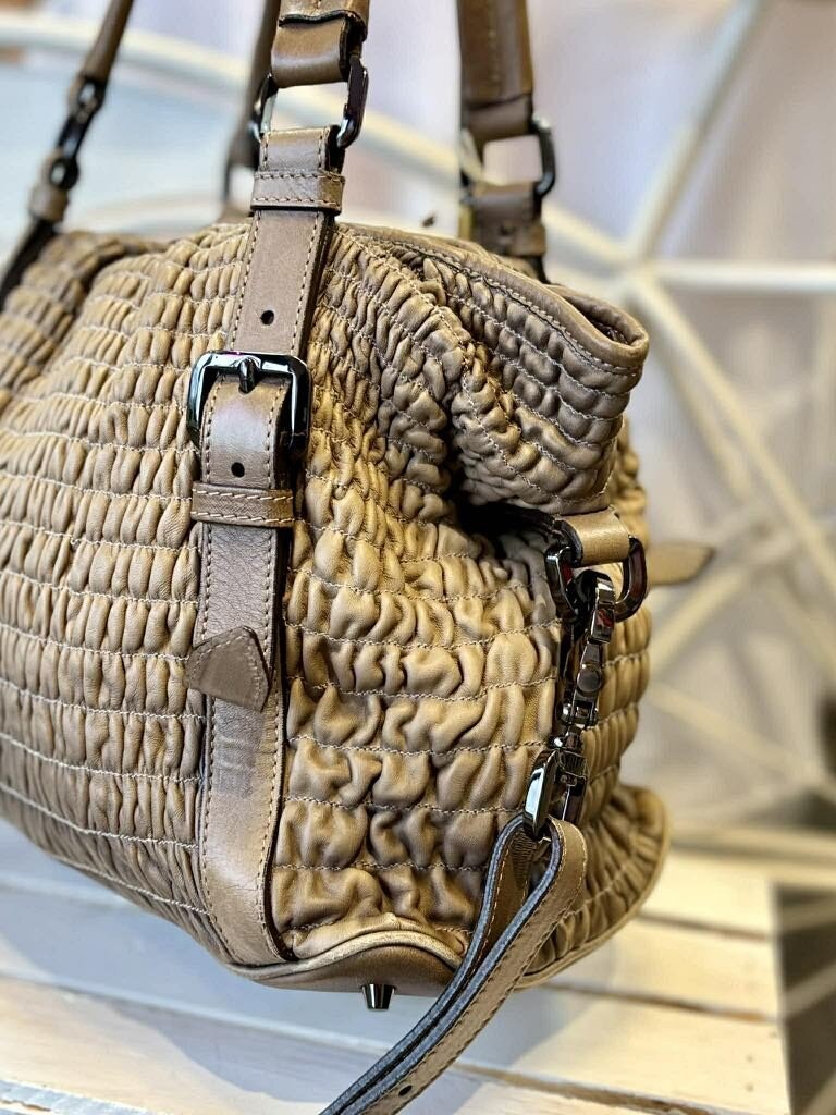 Burberry Pleated Leather Lowry Tote
