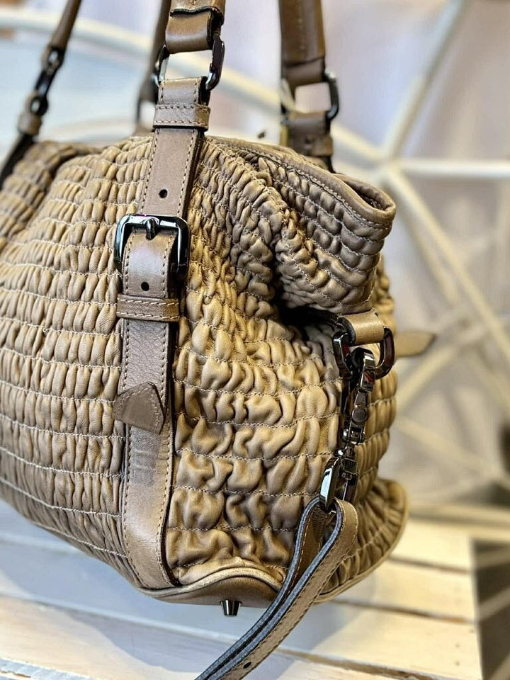 Burberry Pleated Leather Lowry Tote