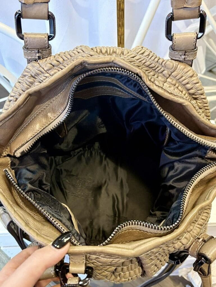 Burberry Pleated Leather Lowry Tote