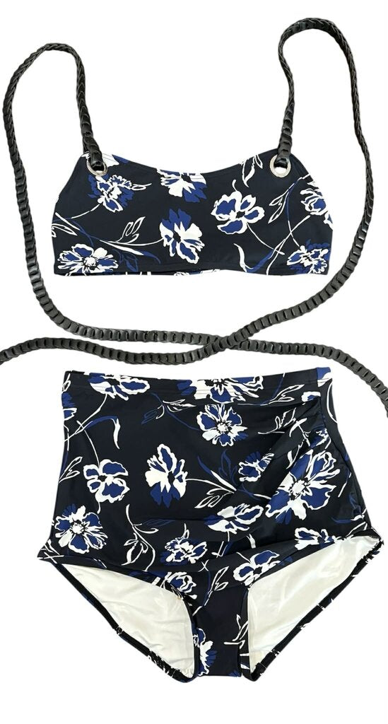Michael Kors Collection NWT Leather-Trimmed Crepe Bra and Brief Bikini - Size 10 (Retails for $475)