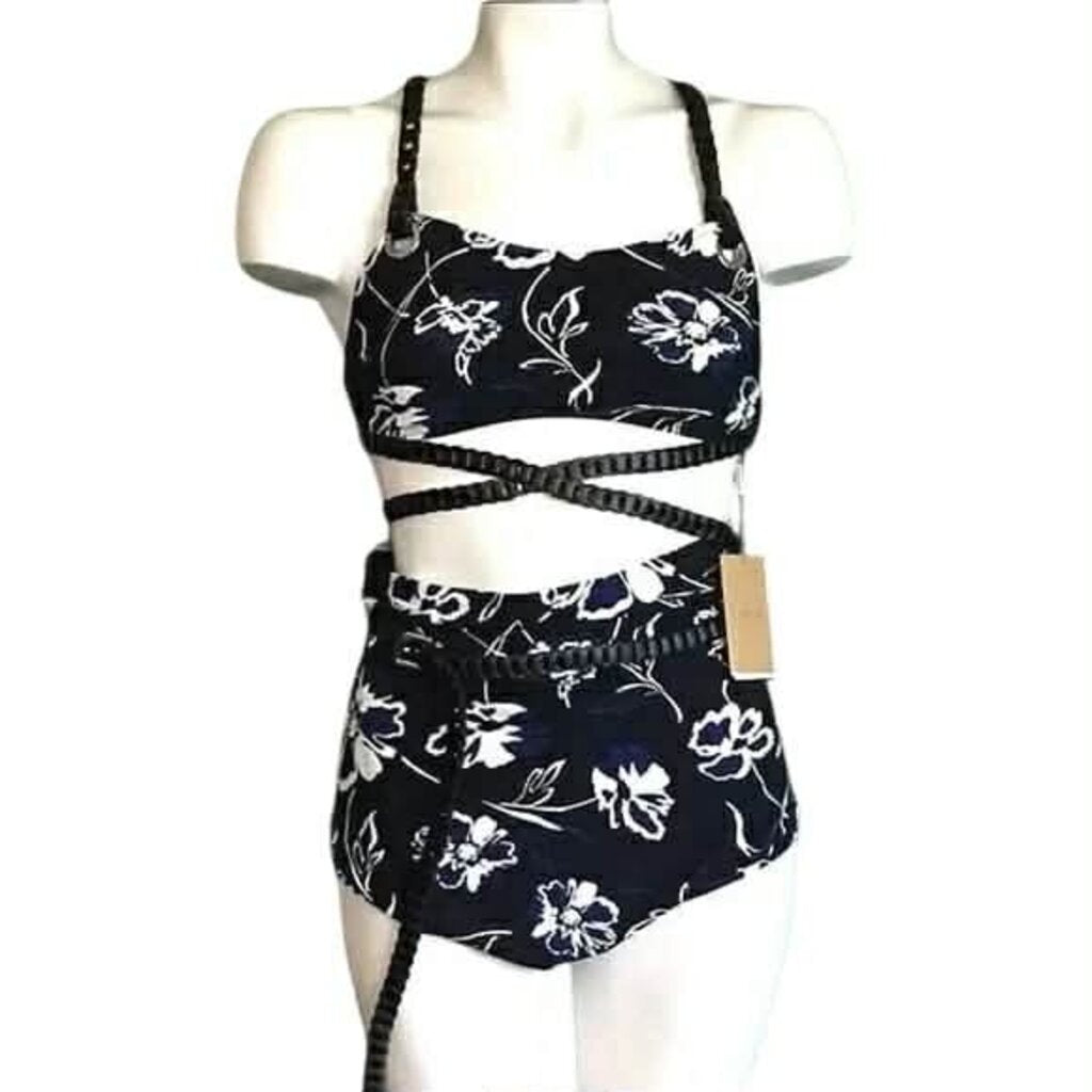 Michael Kors Collection NWT Leather-Trimmed Crepe Bra and Brief Bikini - Size 10 (Retails for $475)