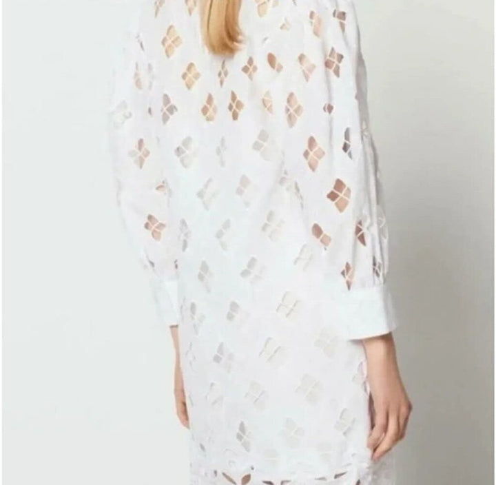 Sandro Houle Embroidered White Eyelet Dress - Size 38
