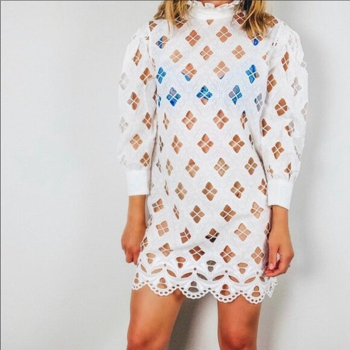 Sandro Houle Embroidered White Eyelet Dress - Size 38
