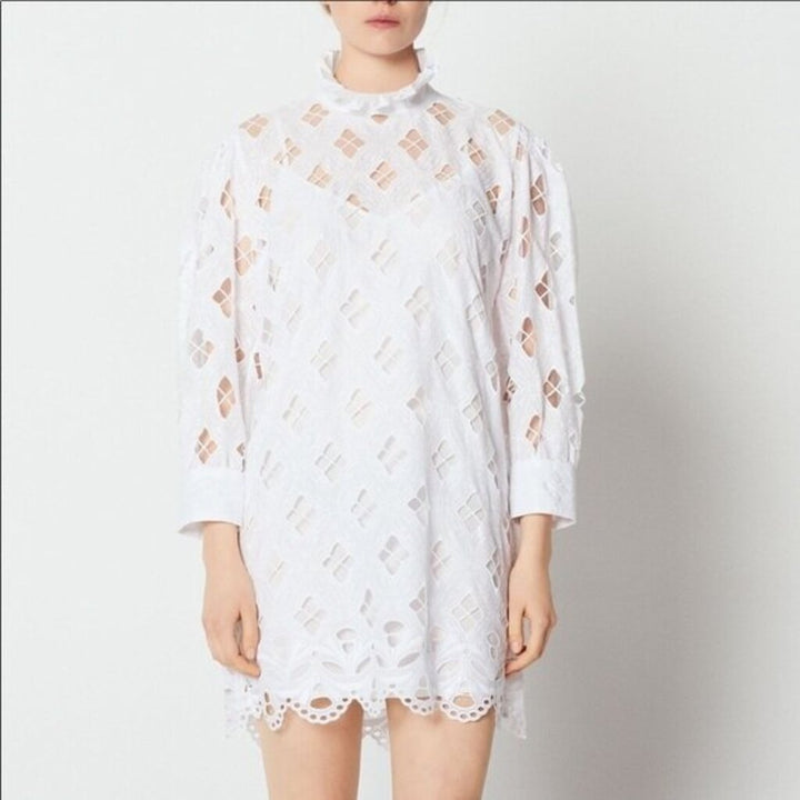 Sandro Houle Embroidered White Eyelet Dress - Size 38