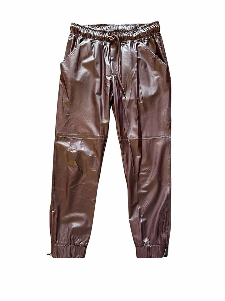 David Lerner Faux Leather Joggers In Espresso Brown - Size XS