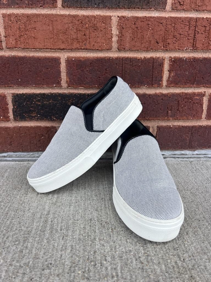 Celine Skate Slip On Sneakers In White And Black Micro Check Canvas - Size 36