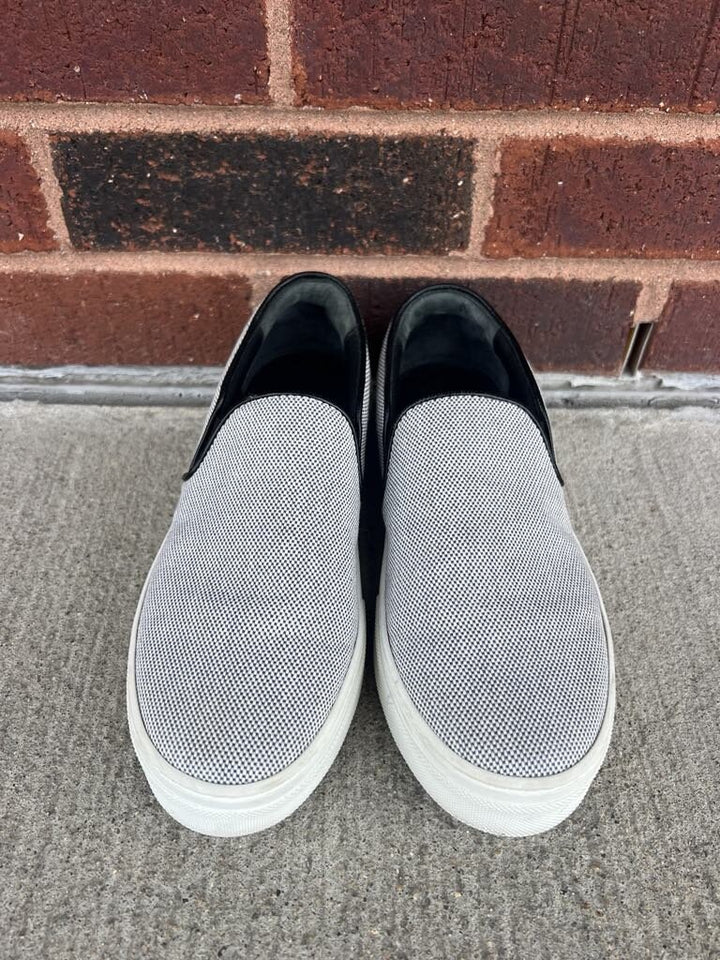 Celine Skate Slip On Sneakers In White And Black Micro Check Canvas - Size 36