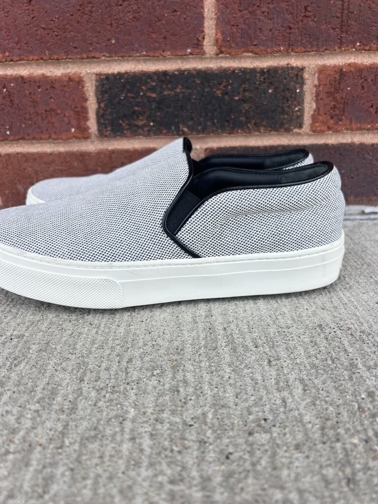 Celine Skate Slip On Sneakers In White And Black Micro Check Canvas - Size 36