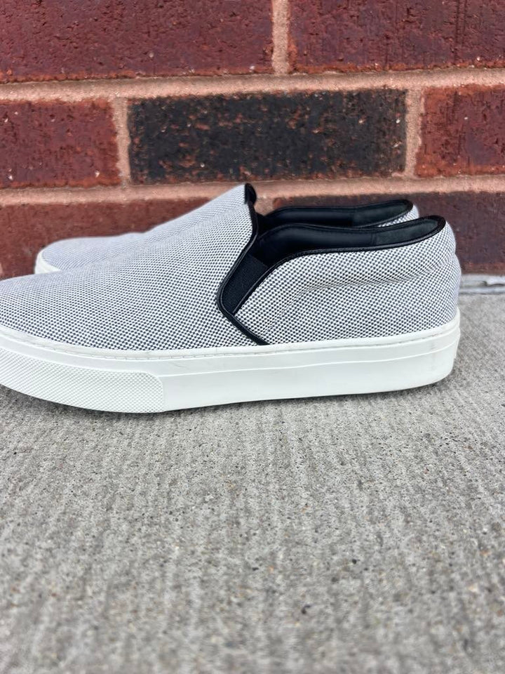 Celine Skate Slip On Sneakers In White And Black Micro Check Canvas - Size 36