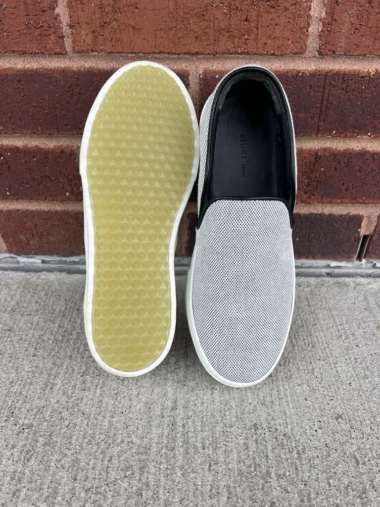 Celine Skate Slip On Sneakers In White And Black Micro Check Canvas - Size 36