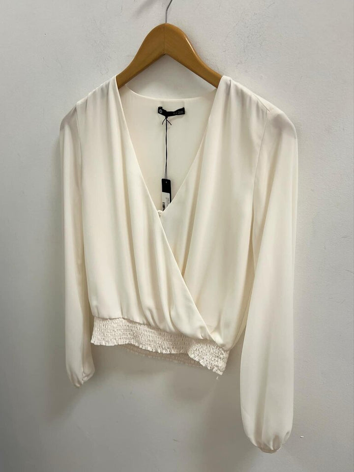 Krisa NWT Smocked Waist Surplice Long Sleeve Blouse Top - Size XS