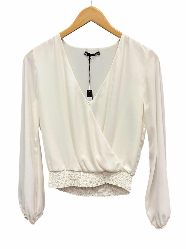 Krisa NWT Smocked Waist Surplice Long Sleeve Blouse Top - Size XS