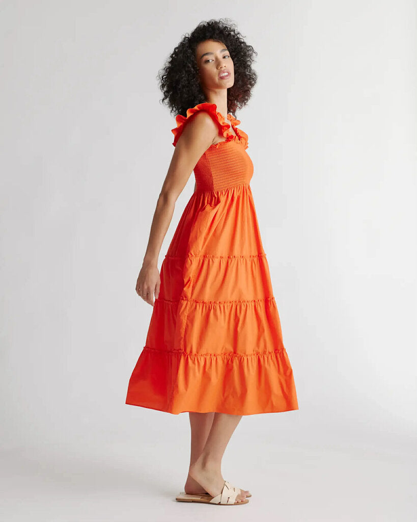 Quince 100% Organic Cotton Poplin Smocked Midi Dress in Vermilion Red - Size large