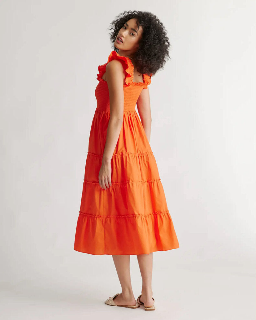 Quince 100% Organic Cotton Poplin Smocked Midi Dress in Vermilion Red - Size large