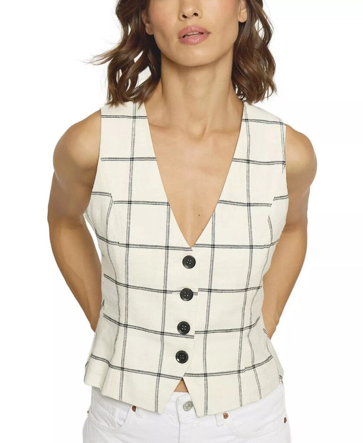 Central Park West Two Tone Linen Vest in Ivory - Size Large (Retails for $147)