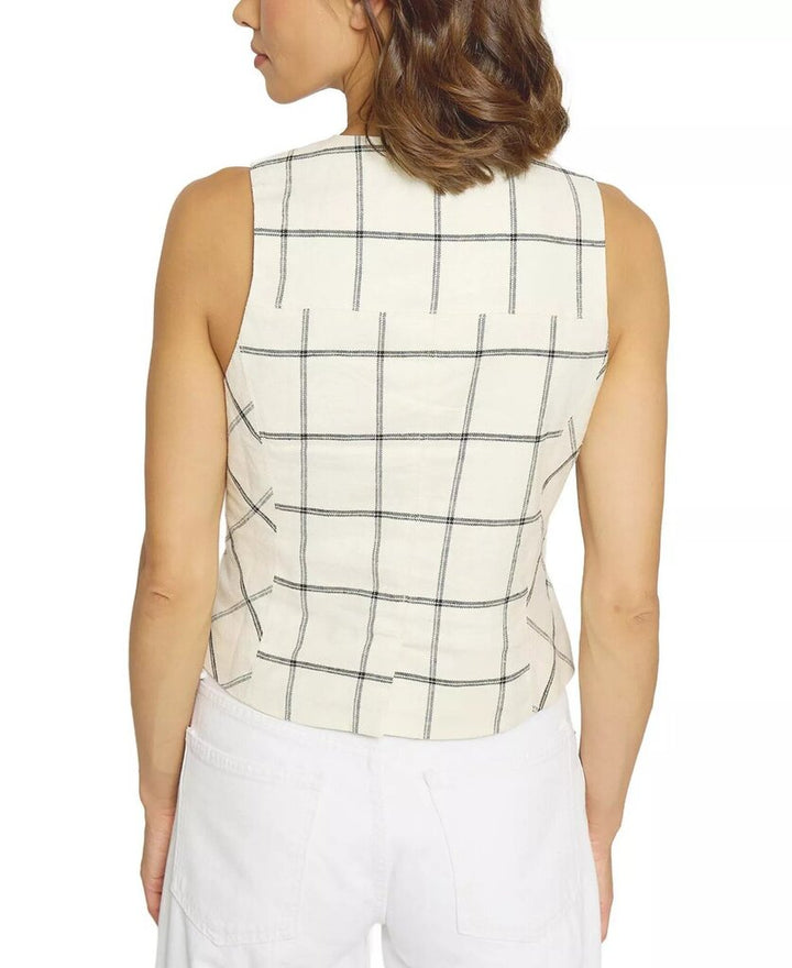 Central Park West Two Tone Linen Vest in Ivory - Size Large (Retails for $147)
