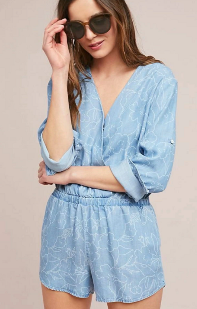Cloth & Stone Chambray Floral Romper - Size Small