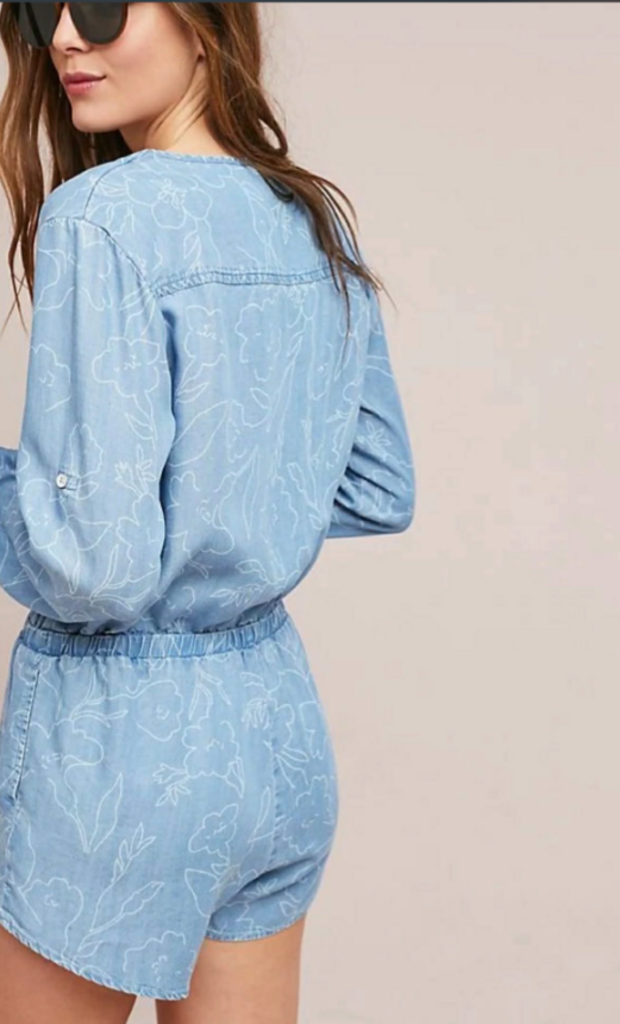 Cloth & Stone Chambray Floral Romper - Size Small