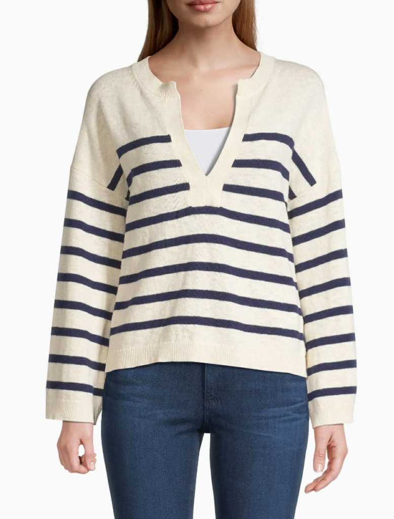 Vineyard Vines Breton Stripe Slub Split-Neck Sweater - Size XL