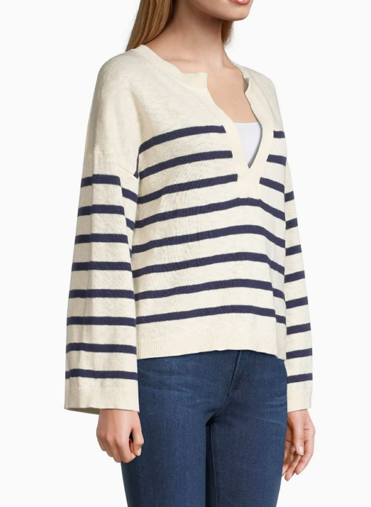 Vineyard Vines Breton Stripe Slub Split-Neck Sweater - Size XL