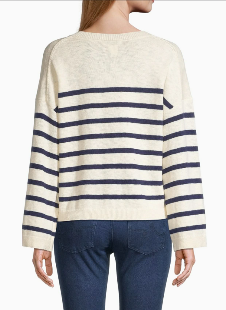 Vineyard Vines Breton Stripe Slub Split-Neck Sweater - Size XL