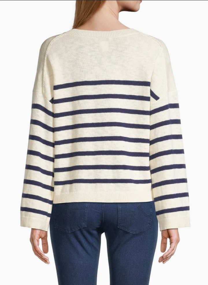 Vineyard Vines Breton Stripe Slub Split-Neck Sweater - Size XL