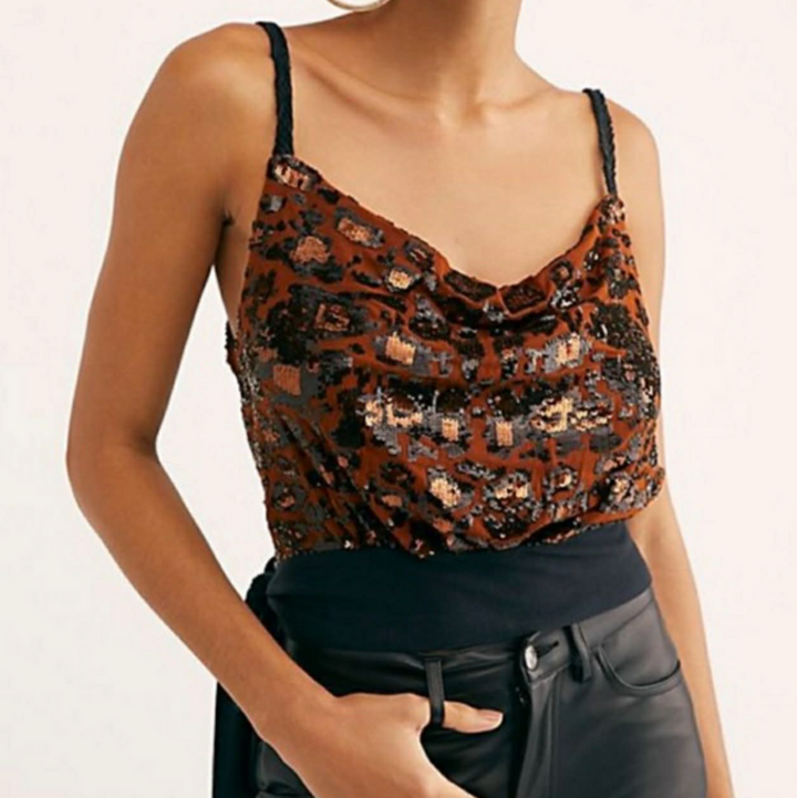 Free People Sequin Animal Print Top - Size M/L