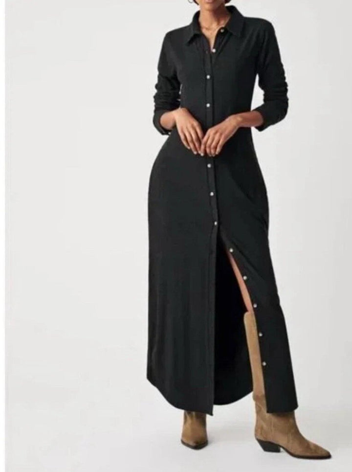 Faherty Legend Grey Button-Front Maxi Shirt Dress - Size Small