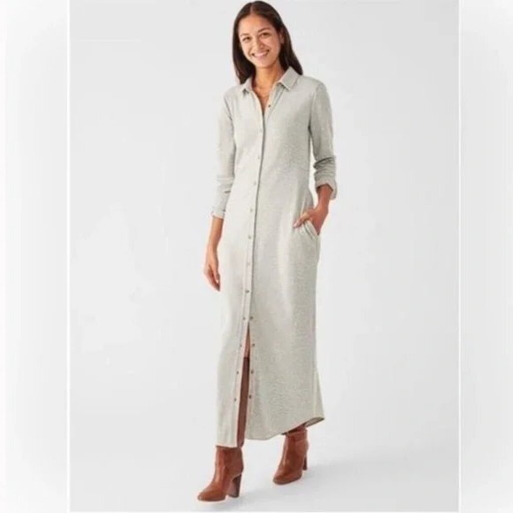 Faherty Legend Grey Button-Front Maxi Shirt Dress - Size Small