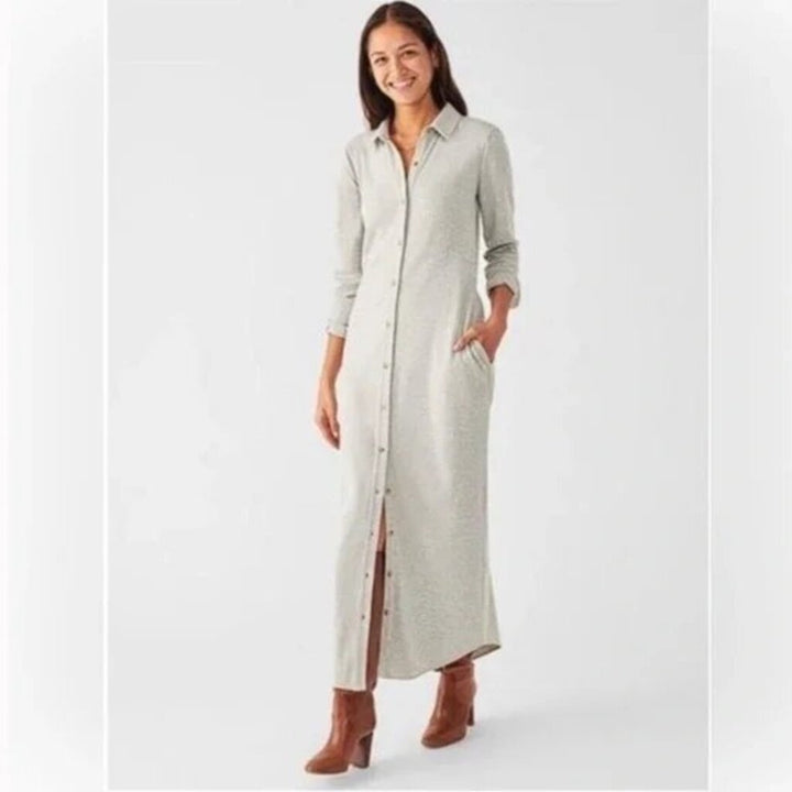 Faherty Legend Grey Button-Front Maxi Shirt Dress - Size Small
