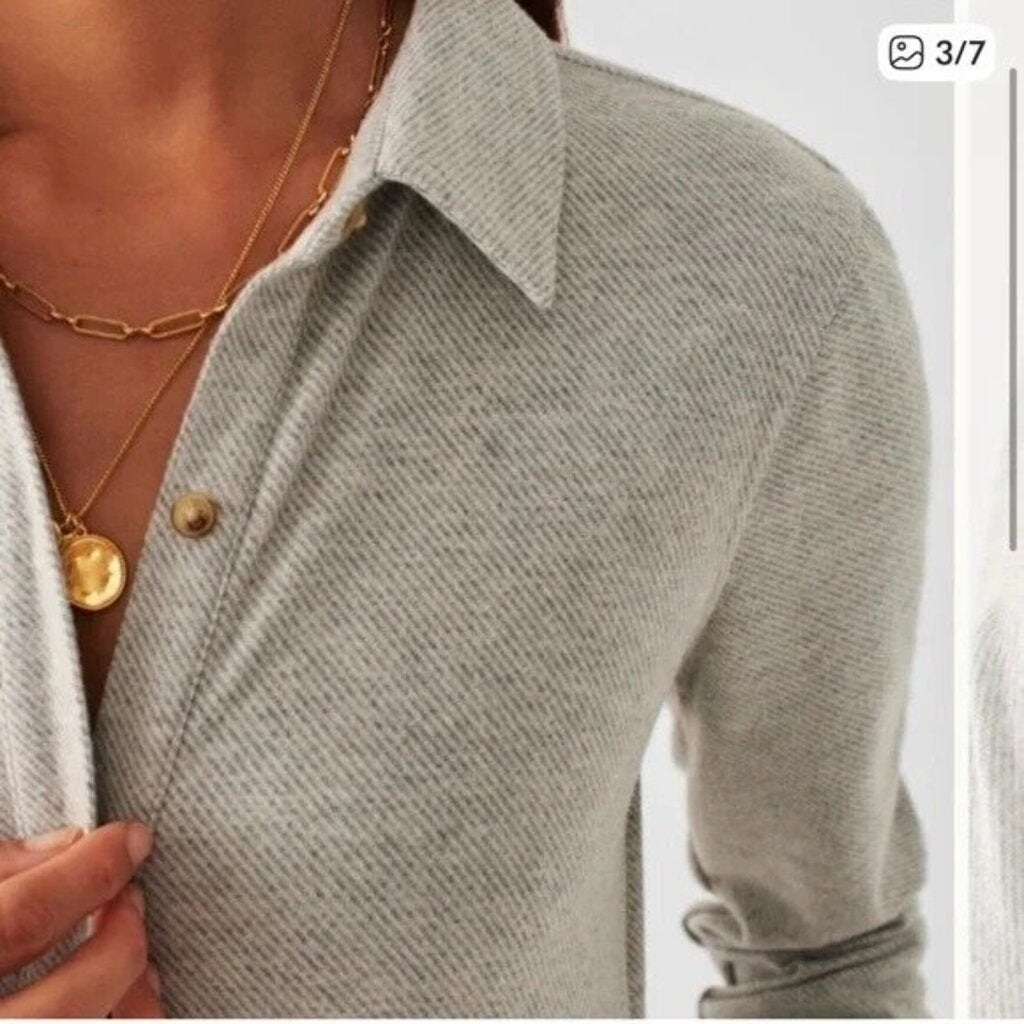 Faherty Legend Grey Button-Front Maxi Shirt Dress - Size Small