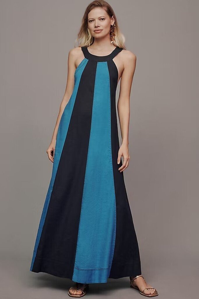 Maeve Ami Linen Color Block Maxi Dress - Size Small