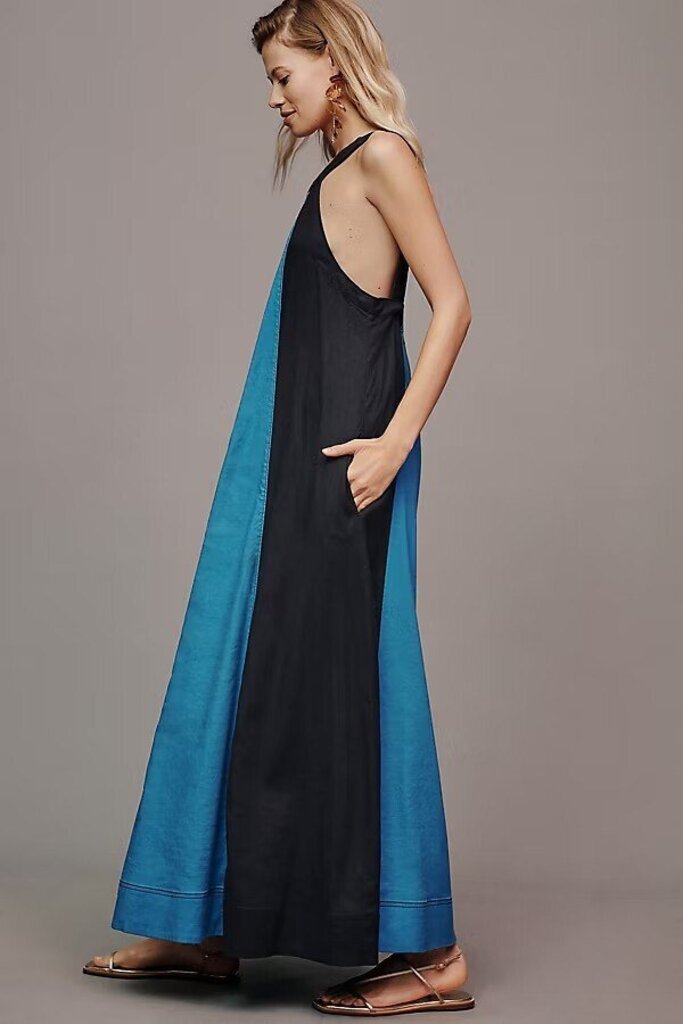 Maeve Ami Linen Color Block Maxi Dress - Size Small
