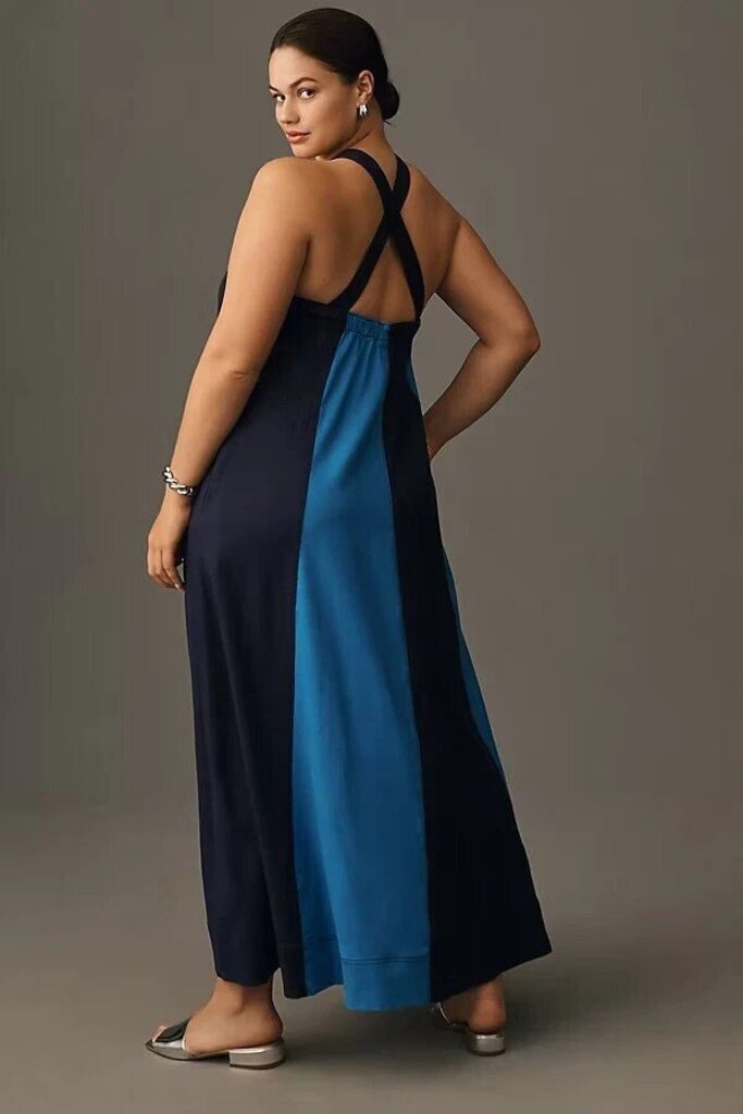 Maeve Ami Linen Color Block Maxi Dress - Size Small