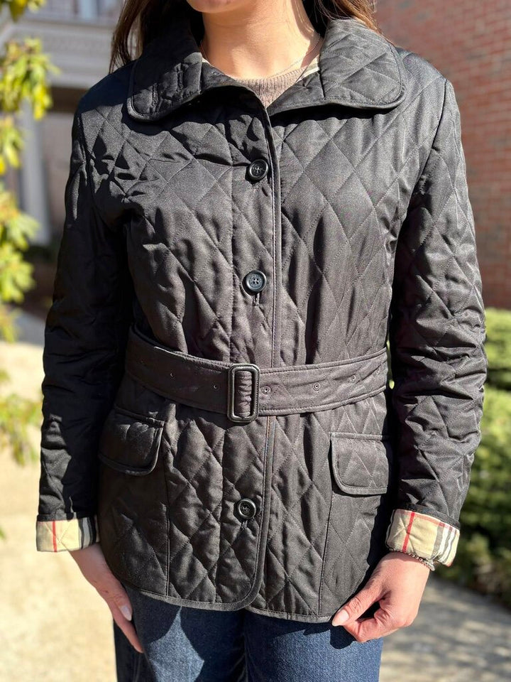 Burberry Quilted Belted Jacket - Size Medium