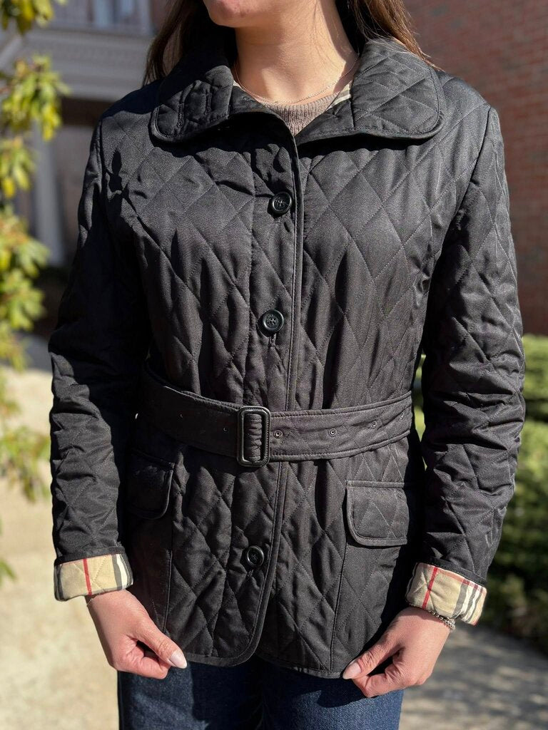 Burberry Quilted Belted Jacket - Size Medium
