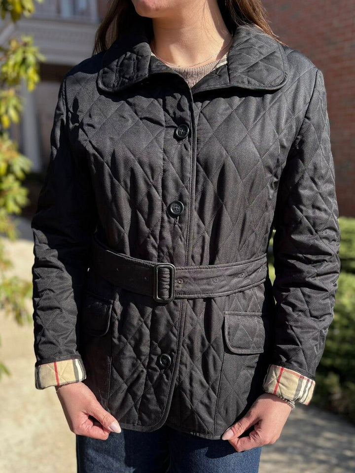 Burberry Quilted Belted Jacket - Size Medium