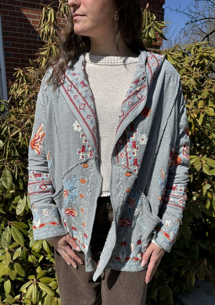 Caite Embroidered Open Style Cardigan - Size Medium