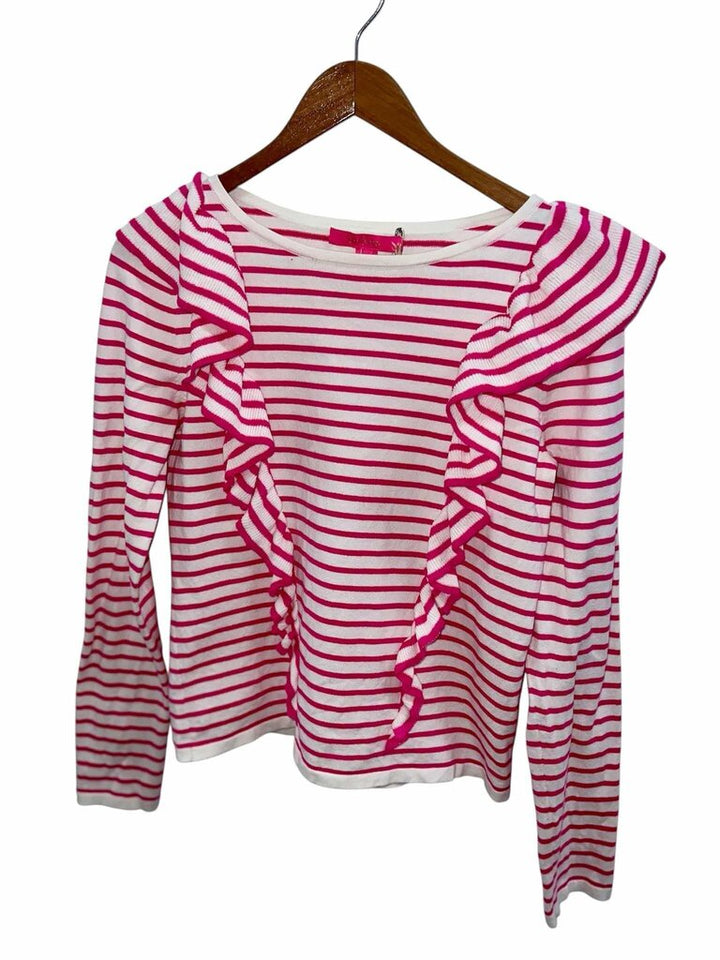 Lilly Pulitzer Pink Ruth Striped Ruffle Sweater - Size Small