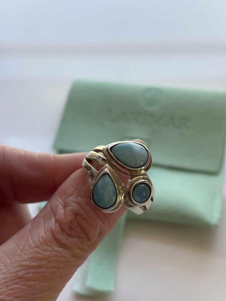 Larimar Multi Stone Sterling Silver Ring - Size 8.5