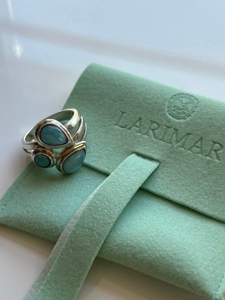Larimar Multi Stone Sterling Silver Ring - Size 8.5