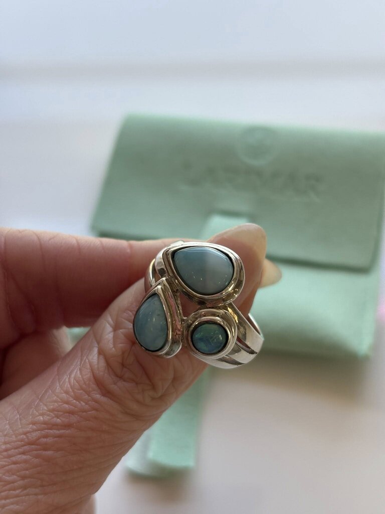Larimar Multi Stone Sterling Silver Ring - Size 8.5