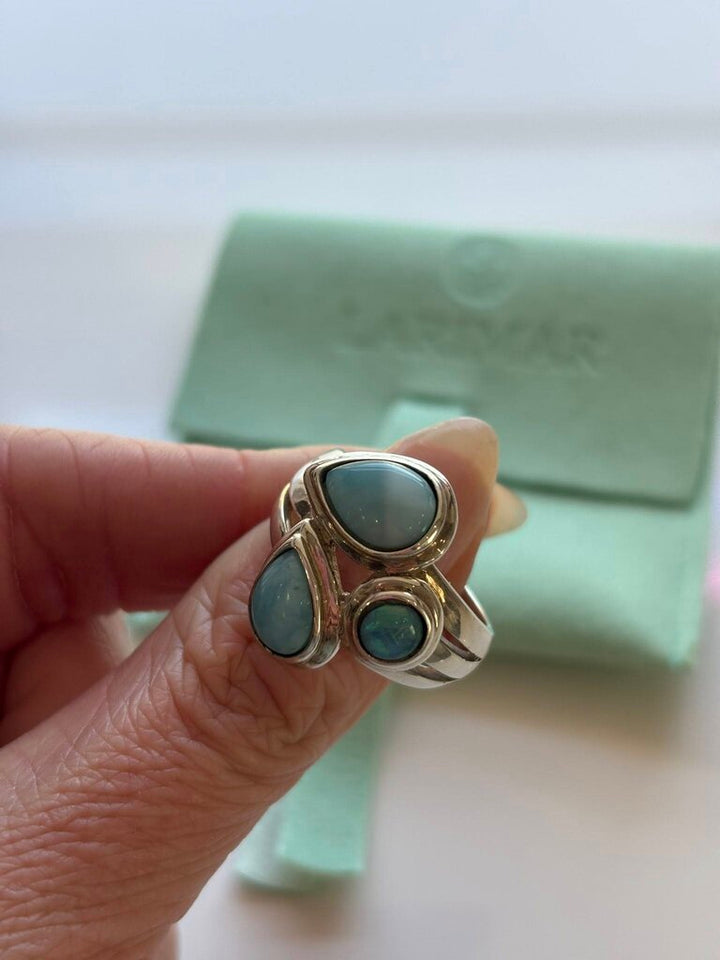 Larimar Multi Stone Sterling Silver Ring - Size 8.5